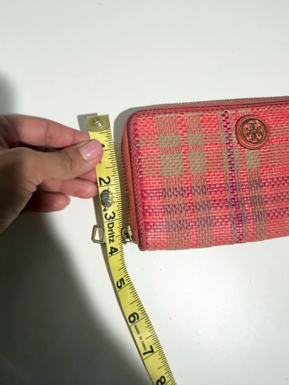 Tory Burch Red Woven Zip Wallet Plaid